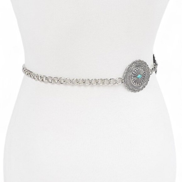 BNWT Turquoise Western Inspired Concho Cowgirl Chain Belt - Picture 3 of 5